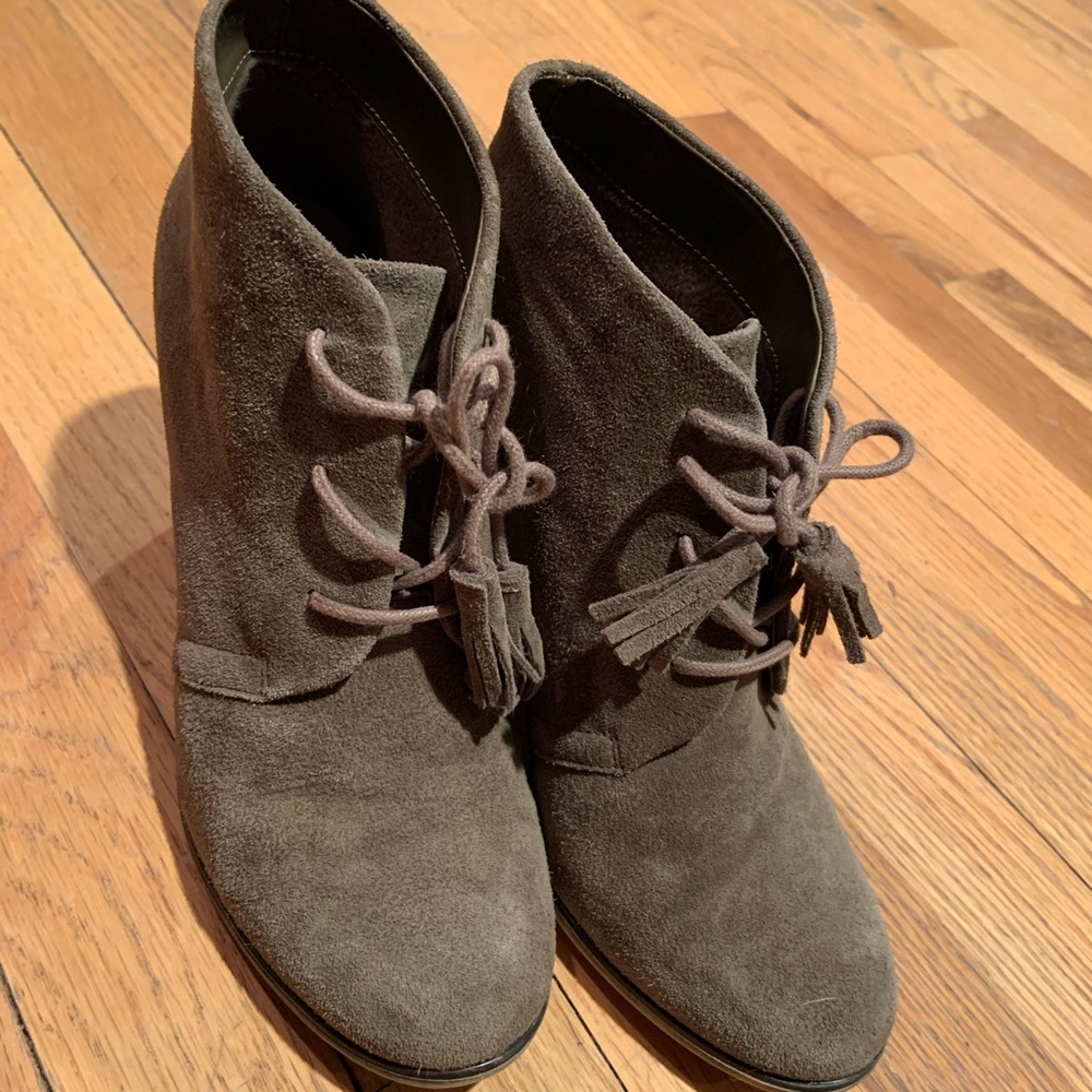 Cool Olive Green Suede Booties View 4